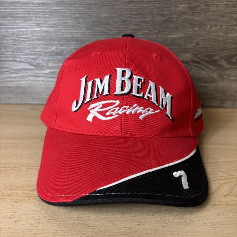 Jim Beam Racing Hat Cap Strap Back Red Black Mens NASCAR Racing Robby Gordon 7